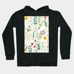 Floral Garden Botanical Print with Wild Flowers and Bees Hoodie